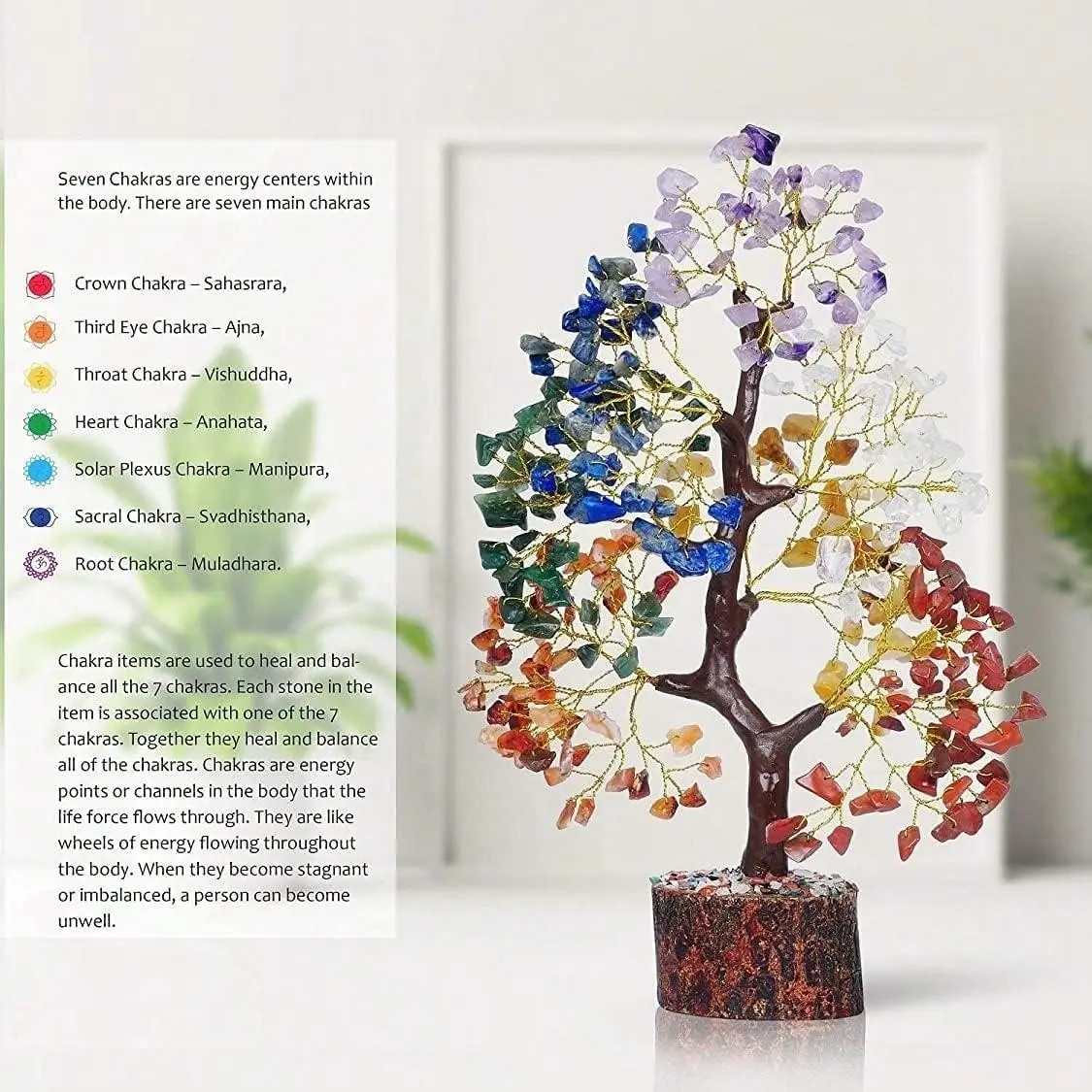 Natural Gemstone Healing Tree Bonsai, Decorative Fake Tree, Artificial Tree, Crystal Therapy & Energy, Home Decor for Prosperity & Meditation Gift, 10-12 Inches