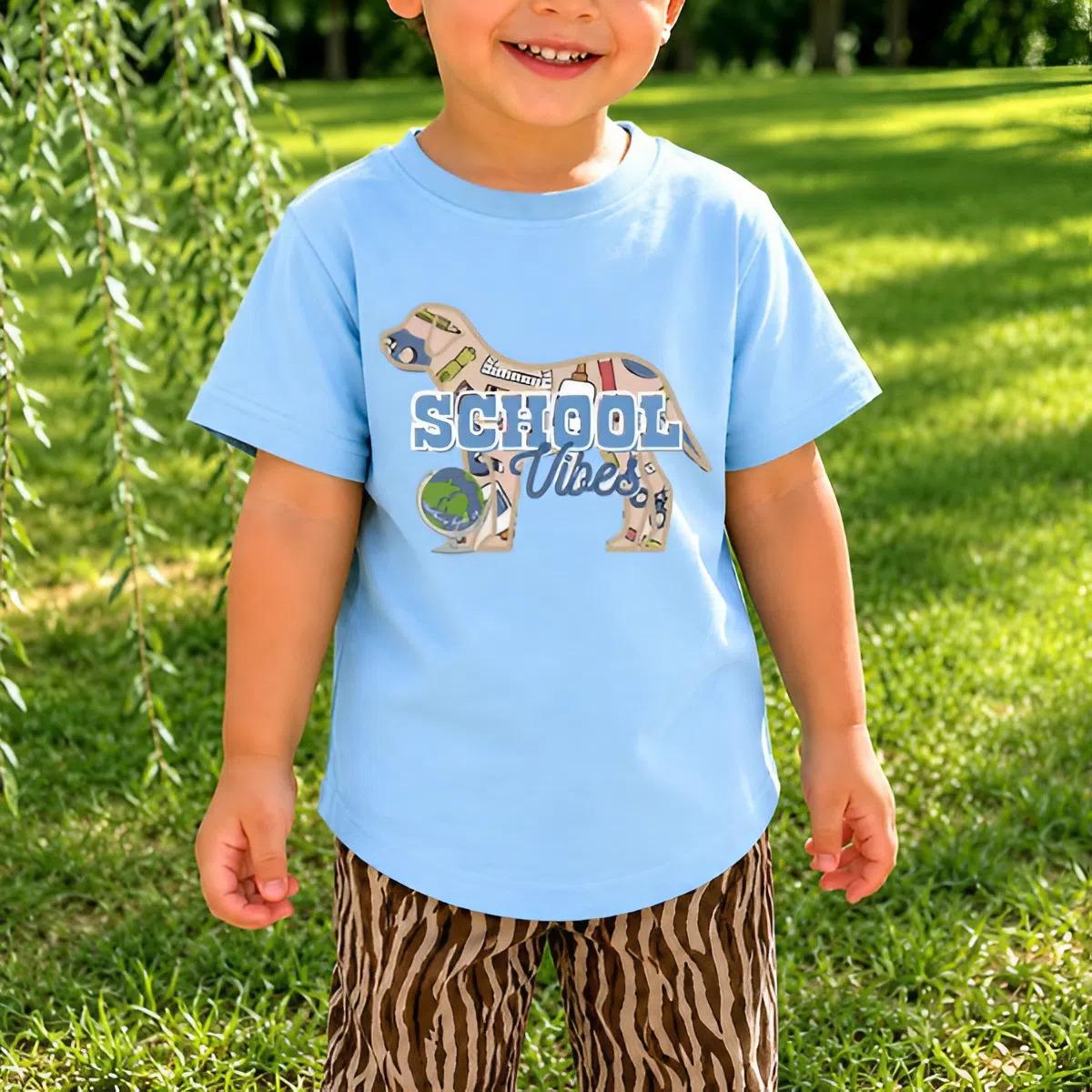 School Vibes Cartoon Dog T-Shirt, Boys Light Blue Back to School Graphic Tee, Funny Summer Outfit, Youth Aesthetic School Shirt, Back to school Outfit, First day of school Clothing, Youth and Adult T-shirt