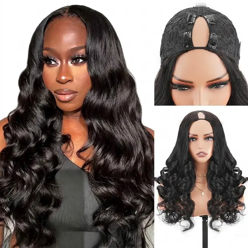 V Part Wig Human Hair Body Wave Upgrade Glueless Wigs for Black Women 100 Unprocessed Virgin Brazilian Human Hair Upgrade No Leave Out No Glue V Shape Half Wigs Natural Color Heat Resistant 180 Density Easy Install Beginner Friendly Natural Hairline