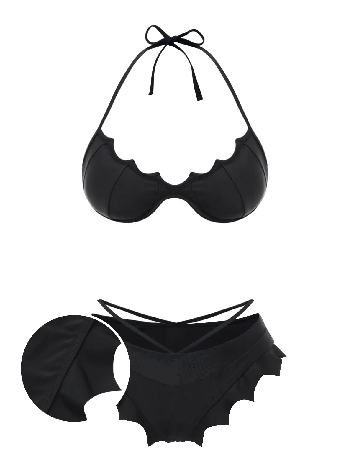 Black 1980s Solid Gothic Bat Wings Bikini Setsummer outfits beach essentials vacation outfits Beachwear Swimsuit Stylish Swimsuit
