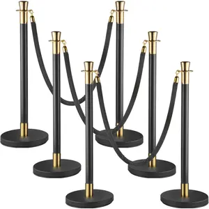 fathersdaygift  VEVOR Crowd Control Stanchion, Set of 6 Pieces Stanchion Set, Stanchion Set with 5 ft/1.5 m Black Velvet Rope, Black Crowd Control Barrier with Sturdy Concrete and Metal Base - Easy Connect Assembly