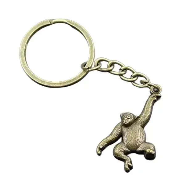 Monkey Chimp Zoo Ape Chimpanzee Vintage Bronze Charm Keychain Key Chain Fun Gift