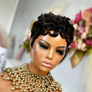 Wig 025 Pixie Cut Wig for Black Women Short Bomb Curly Wigs Brazilian Virgin Human Hair Short Pixie Cut Layered Wig