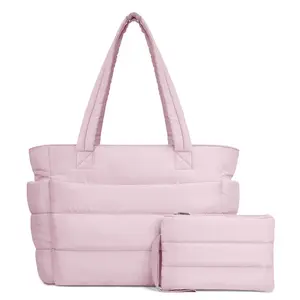 JOJOANS Tote Bag for Women, Lightweight Puffy Tote Bag with Compartments, Large Quilted Shoulder Bag Handbag for Travel Gym TikTokShopBlackFriday