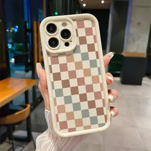 Beige Iphone Cover - Vintage Multicolored Checkered Pattern, Fits Models 11-17Pro Max Plus  for Iphone Models17 16, 15 Pro Max, 14 Plus, 13, 12, 11, XS, XR, X, 7, 8, SE