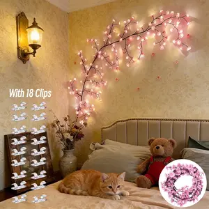 96pcs Cherry Blossom Vine String Lights - 48 LEDs + 48 Cherry Blossoms, Flexible LED Branch Lights with 8 Flashing Modes, Led Lighting, USB-Powered, Interior Led Lights, DIY Indoor Decor for Bedroom, Living Room, Party, Festival