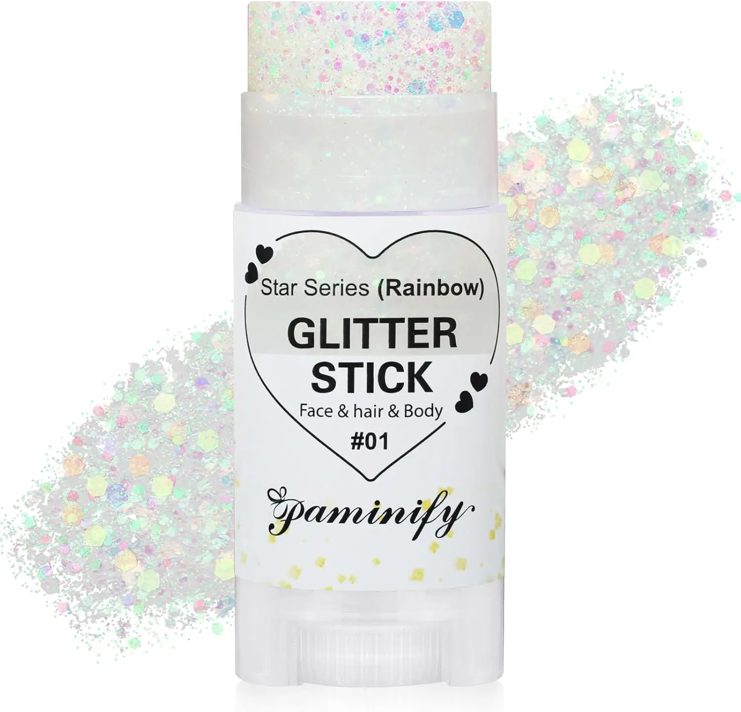 Paminify Rainbow White Hair Glitter Stick for Kids,Halloween Mermaid Costume Body Face Glitter, Singer Concert Cosplay Glitter Makeup,Waterproof Sequins Rave Outfit for Women,Mardi Gras Accessories
