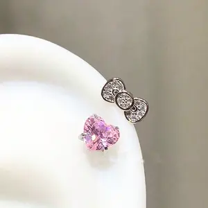 Cute Bow Horseshoe Ring Piercing with Sparkling Zirconia – Y2K Punk Goth Aesthetic Jewelry for Trendy Girls | Hypoallergenic & Stylish Accessory