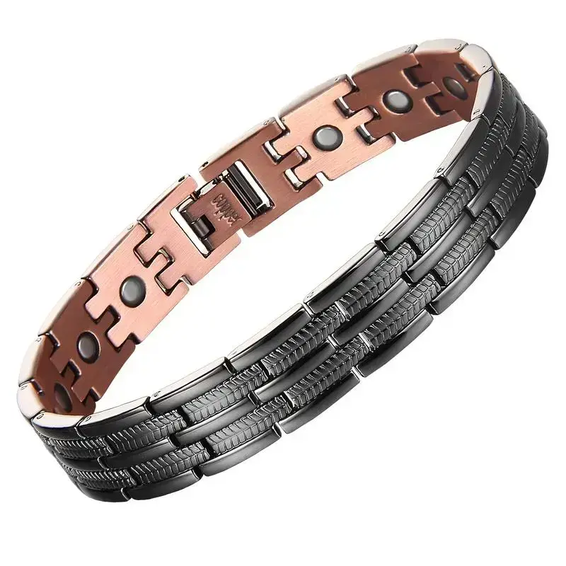 Men's copper magnetic bracelet, with executive magnet, adjustable fit, size tool, solid copper and black enamel design, support wearable Men's copper magnetic bracelet, with executive magnet, adjustable fit, size tool, solid copper and black enamel design, support wearable