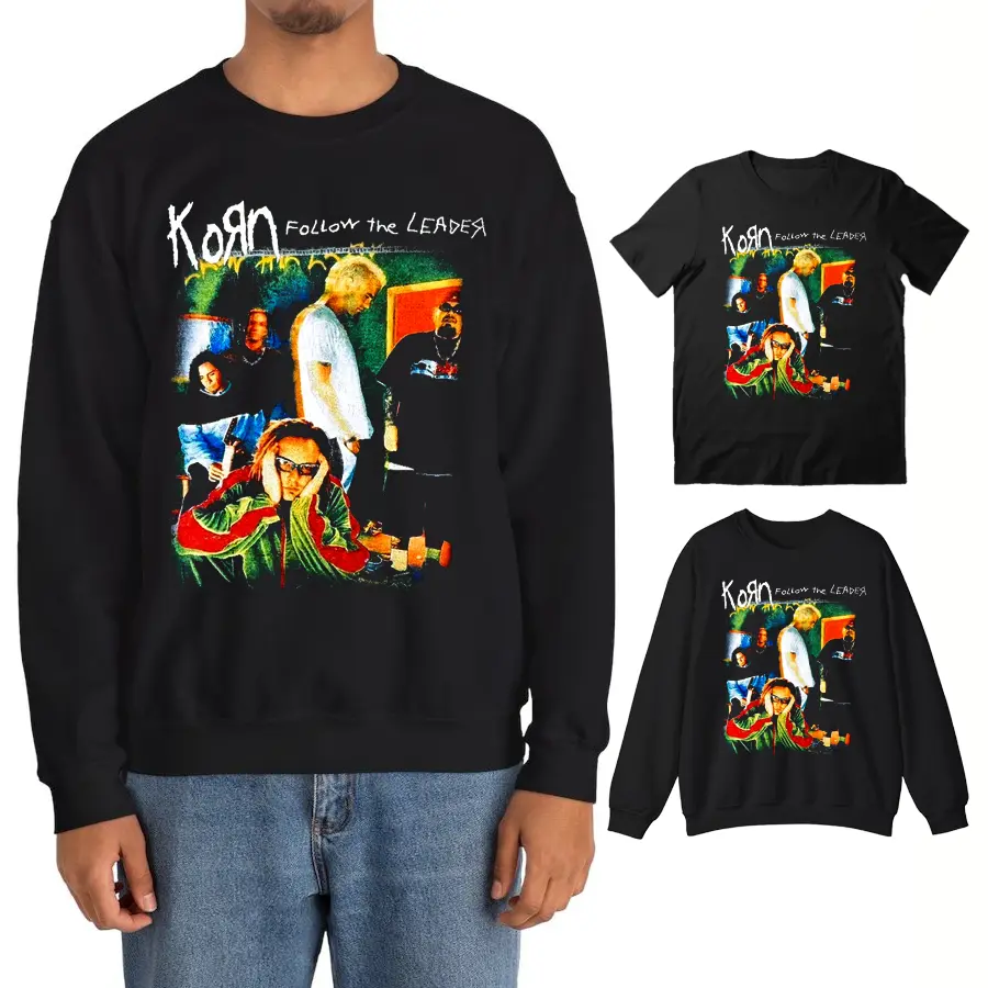 Korn Follow the Leader Nu Metal Band T-Shirt, Vintage Punk Rock Sweatshirt, Gift for Fan, Unisex Menswear Top