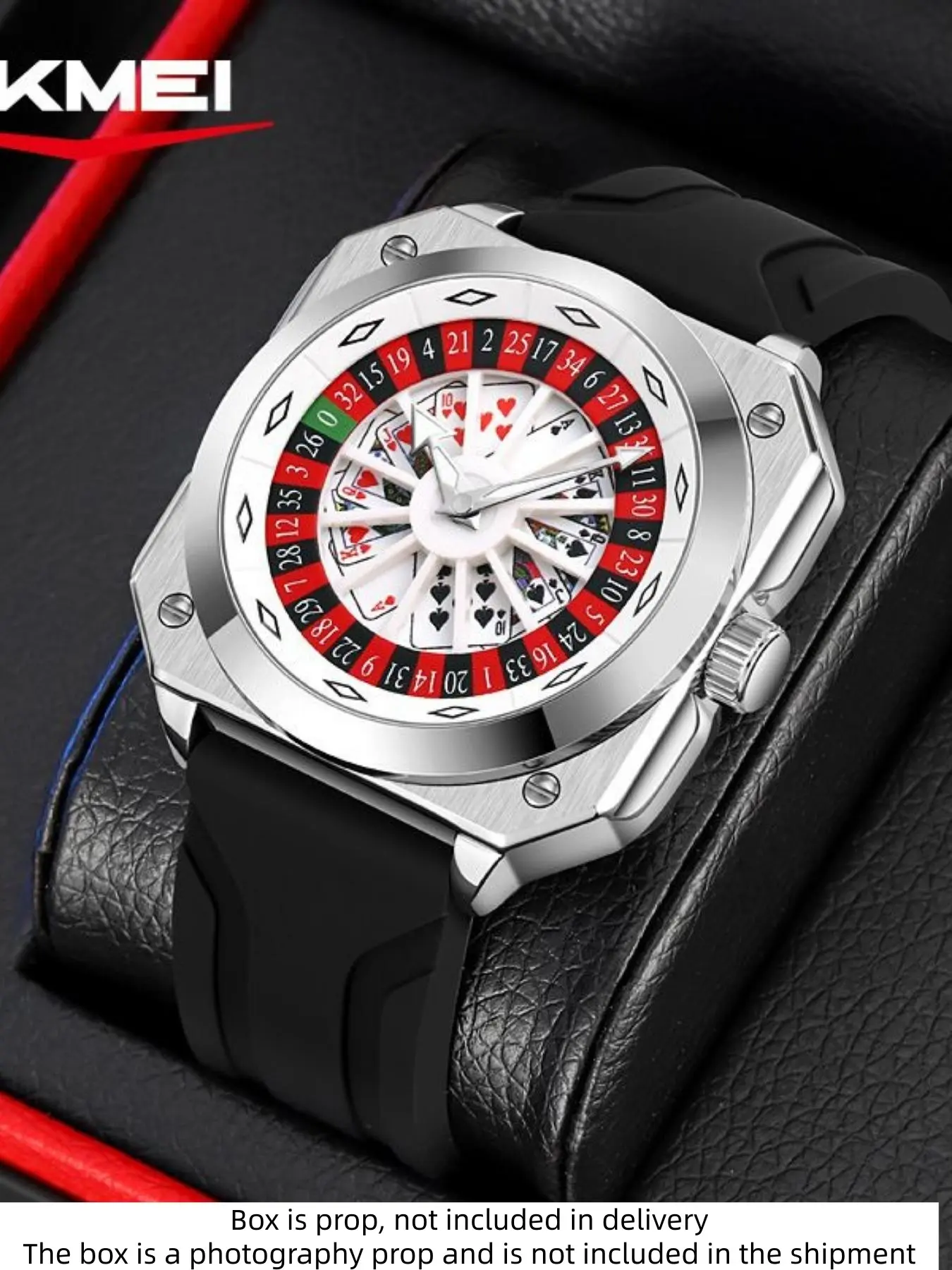 Skmei Punk Casino Watch, Cool Rotating Luxury Casual Men's Roulette Watch, Round Analog Dial, Alloy Case, Mineral Glass, Button Cell Battery