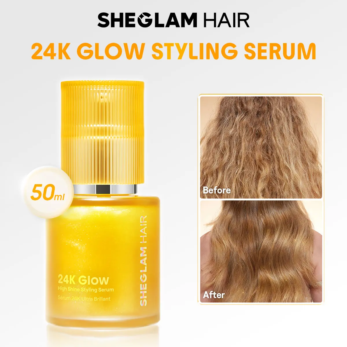 SHEGLAM HAIR 24K Glow High Shine Styling Serum -50ml/1.69 FlOz | Hair Care Daily Essential Serum | Less Frizz | Light As Air Gloss As Gold | High Temp Protection Repair Essence | All Hair Types#leave in conditioner #based hair #products #girly essentials