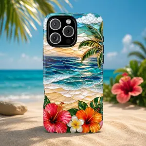 Phone Case Tropical Flowers , Tropical Beach Phone Cover,Ocean,Hibiscus Coastal Aesthetic Gift for iPhone 17 16 15 14 13 Pro Max,Samsung S26