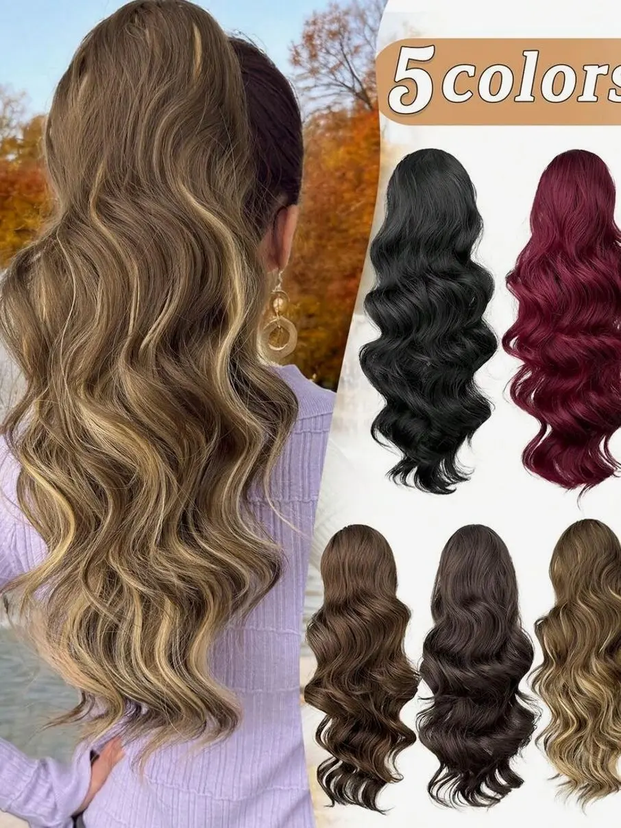 Drawstring Clip Ponytail Extension Wig 22 Inch | Long Wavy Heat Resistant Synthetic Hairpiece