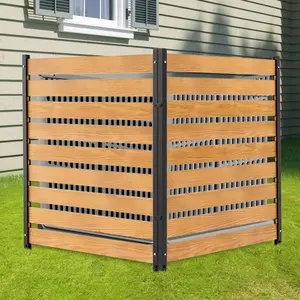 【Summervibes】Lilypelle AC Fence for Outside Unit, Outdoor Privacy Fence Screen Wood Panels Metal Stake Trash Can Fence, Pool Equipment Enclosure Fence for Outside