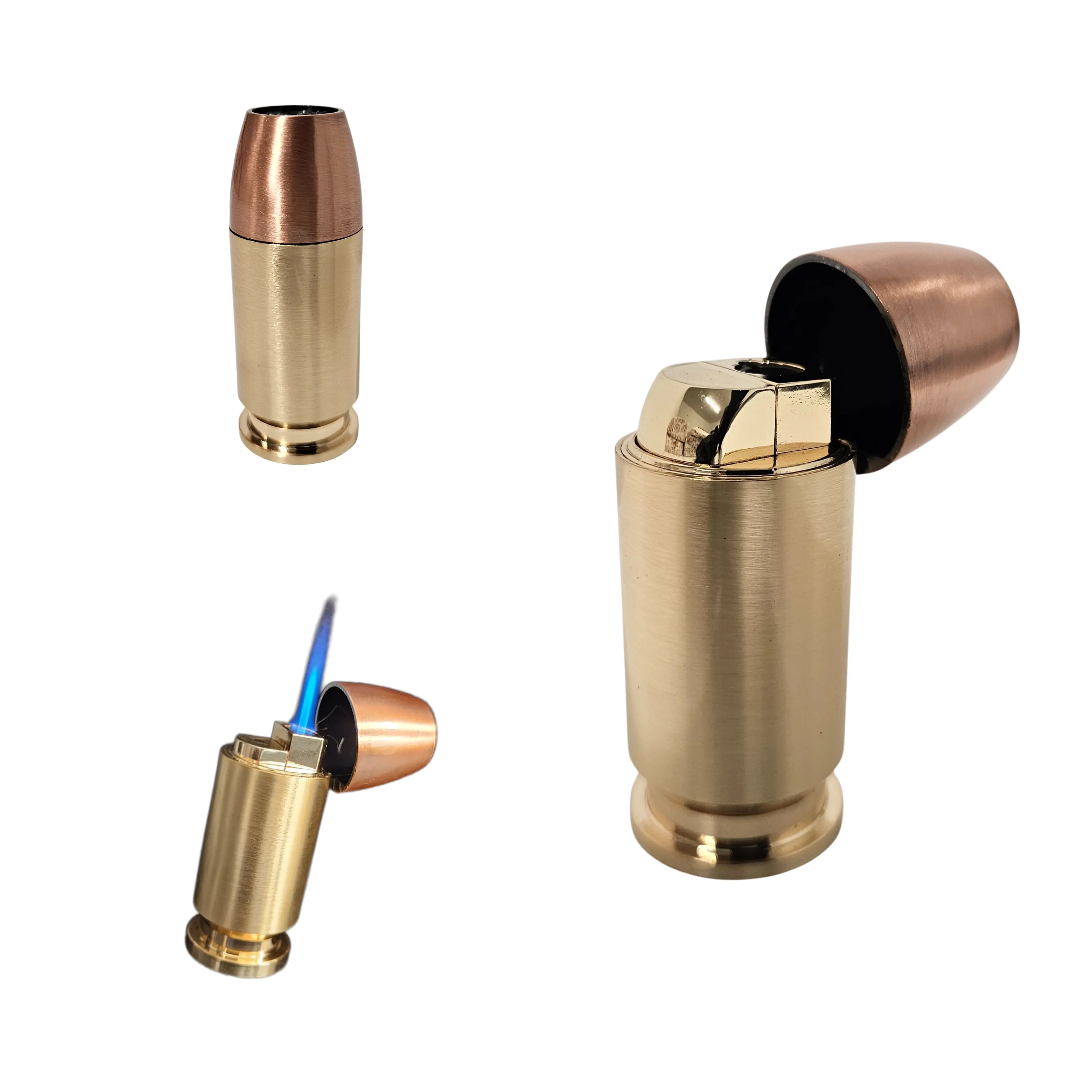 Portable Bullet-Shaped Butane Torch Lighter, 3-In Premium Metal Construction, Blue Flame, Refillable, Adjustable Flame, Easy Thumb Operation for Camping, Hiking