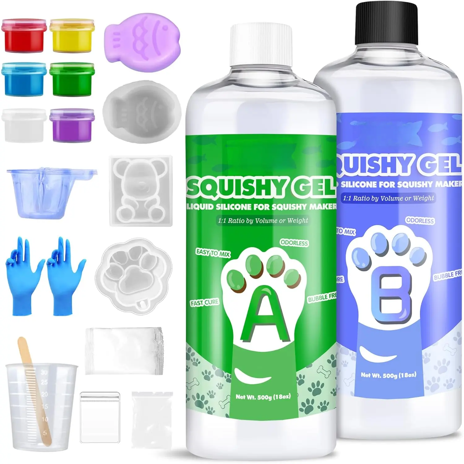 Taba Soft Squishy Silicone Stress Relief Maker Kit, 36oz/1000g Fast-Cure 1:1 AB Ratio Liquid, Easy-to-Use DIY Craft Kit for Paw & Snapper Squishy Series, for Crafting Enthusiasts