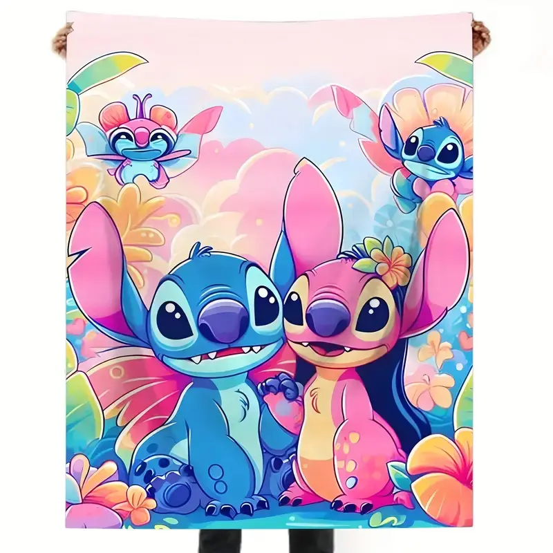 [SummerVibes] DISNEY CLASSIC Stitch Throw Blanket - Super Soft Flannel, Cute Cartoon Print - Ideal for outdoor, Birthday Gifts, Holiday Gifts, Travel Use, Warme Blanket