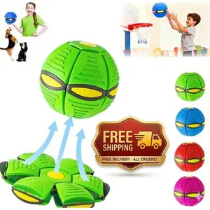 Magic Flying Saucer Ball, Transforming Flat Throw Disc to Bouncing Ball, Outdoor Interactive Sports Toy for Kids, Boys, Girls and Dogs