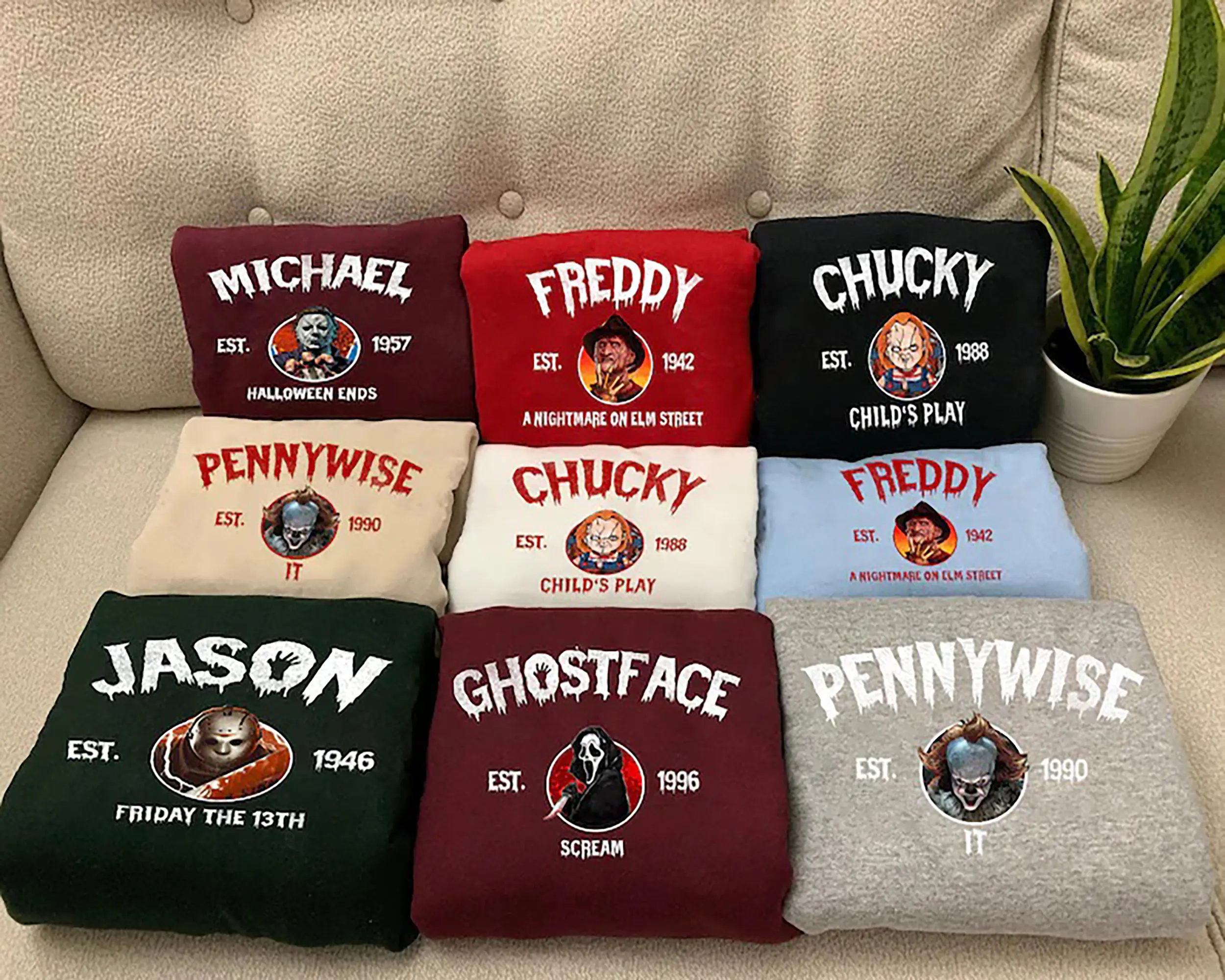 Custom Horror Characters Crewneck Sweatshirt, Halloween Sweater Custom Horror Characters Crewneck Sweatshirt, Halloween Sweater