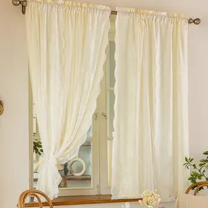 1pc [Retro Pastoral Double-Layer Sheer] Light Yellow Base + Embroidered Sheer Rod-pocket Window Curtain, Curtains and Nettings, Private Light-Filtering + Soft Finish, Fits Lounge/Study + Mid-Century Furniture (Calming Decor)