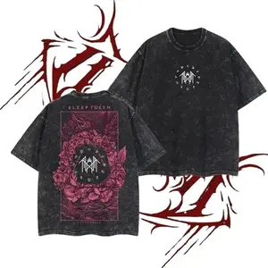 Limited Sleep Token Rose Heavy Metal Shirt, Washed Tshirt ,Gothic Punk Emo Grunge Y2K Outfits Casual