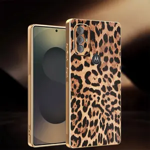 Luxury Leopard Print Phone Case Casing for Motorola Moto G Power 2022, Durable PC Back Cover, Electroplated Tpu Edges, Scratch Resistant