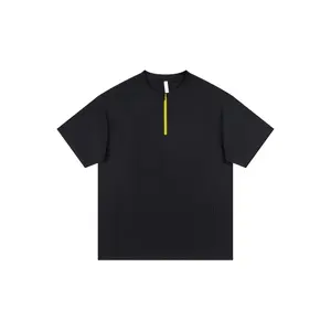 NewBdhjydb Men's Dark Navy Half Zip T-Shirt - Summer Casual Shirt with, Relaxed Fit Round Neck Tee for Everyday & Formal Outfits - Machine Washable Breathable Fabric, Versatile Clothing, Stylish Contrast, Comfortable Material, Short Sleeve Top, Streetwear