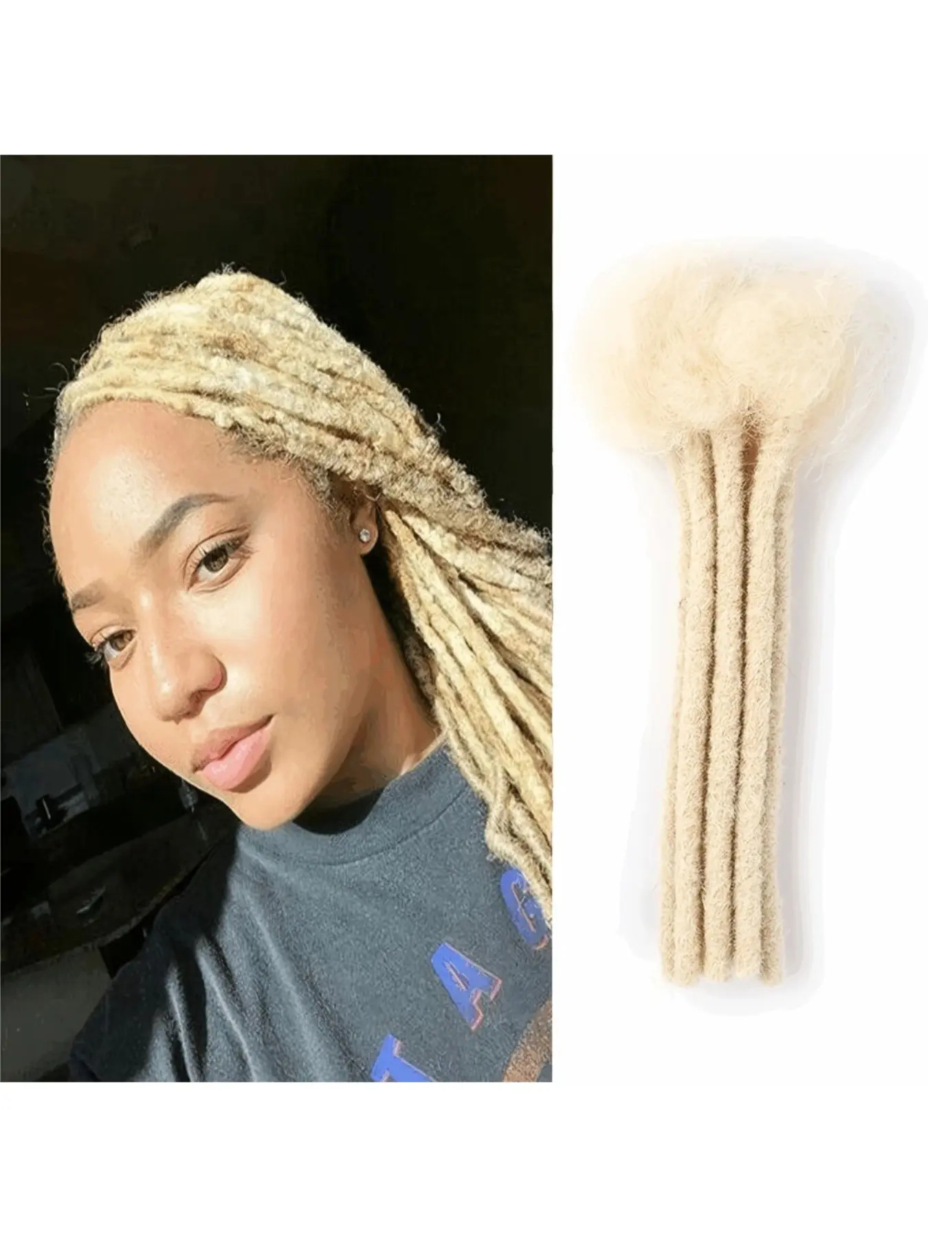 0.6 cm Thickness 10-60 Strands/pack Dreadlock Extensions Sister Locs Extension Human Hair #613 Blonde Human Hair for Man/Women/Kids Full Handmade Permanent Loc Extensions Can Be Dyed Bleached Curled Textured Dreadlocks Hairpieces