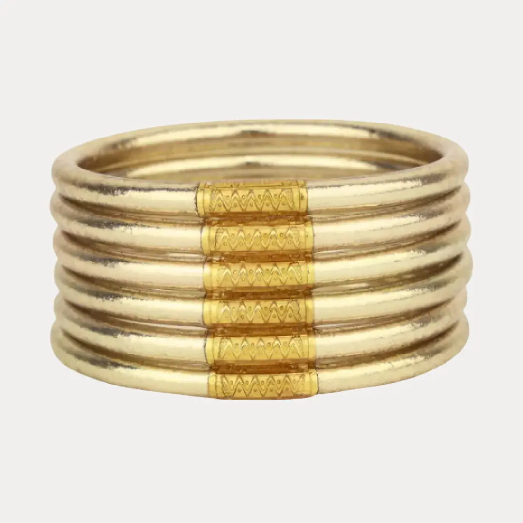 BuDhaGirl Etoile All Weather Bracelet Jewelry Set - 6-Piece Soft Gold Bangles with Cosmic Shimmer, Waterproof, Soundless, Ideal for Jewelry Stack, Wrist Stack, Accessories for Women, Gifts for Women