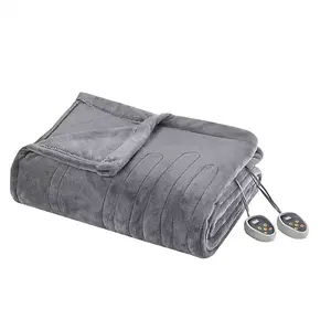 Gray Queen Ultra Soft Plush Heated Blanket with Adjustable Temperature Control for Cozy Nights