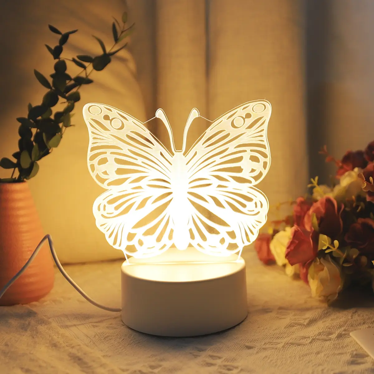 Modern Butterfly 3D Illusion LED Night Light, Plastic Material Glowing Butterfly Table Lamp, Warm Light Effect, Home Decor Gift Choice, Light Up, LED Butterfly Wings, Butterfly Led Lights