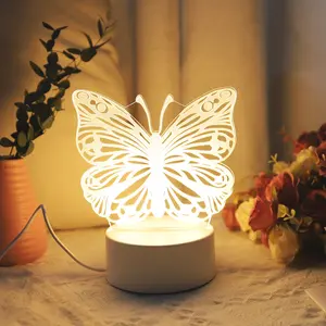 Modern Butterfly 3D Illusion LED Night Light, Plastic Material Glowing Butterfly Table Lamp, Warm Light Effect, Home Decor Gift Choice, Light Up, LED Butterfly Wings, Butterfly Led Lights