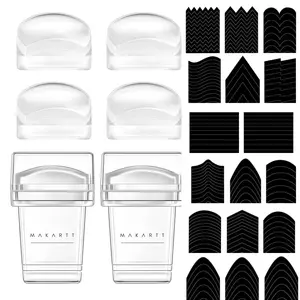 Makartt French Nail Stamper Kit -12 PCS - 2 Jelly Stampers, 4 Silicone Heads, 6 Nail Guide Stickers Nail Art Nail Care