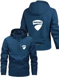 Men's Lightweight Polyester Fashion Hooded Jacket with Ducati Print, Full Zip and Half Zip, Casual Outerwear for Spring & Fall, Zipper