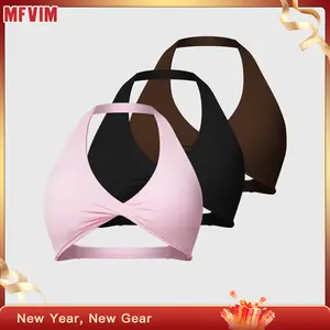 MFVIM Women's sports underwear, sexy hanging neck twist design sports underwear built-in bra pads, comfortable and skin-friendly, four seasons can wear, running gym workout sports underwear