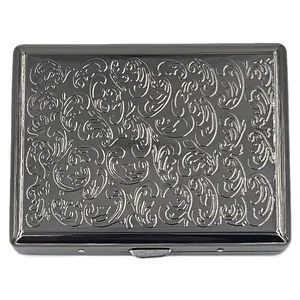 Retro Cigarette Case Victorian Style Metal Holder for Regular, King and 100's Size Credit Card Holder Pocket RFID Protective Security Wallet (FLO100-Black)