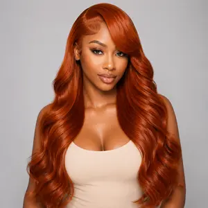 350 Ginger Orange Body Wave Lace Front Wig, Synthetic Human Hair Blend 13x4 Lace Front Wig for Women, 200% Density Pre Plucked Hairline with Baby Hair, Glueless Wear And Go Wig