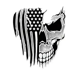 Car Decal Sticker – American Flag Skull with Long Hair | Patriotic Auto Decoration for Bold Riders