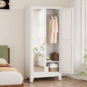 71" Tall Bedroom Closet with Mirror, Metal Armoire Wardrobe Closet with Adjustable Shelves, and Hanging Rod, Steel Clothes Closets and Storage, for Bedroom