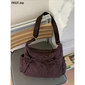 Valentine’s Day & Holiday Gift, Women Plaid Bow Shoulder Crossbody Bag, Soft Texture Lightweight Roomy Messenger Purse, Aesthetic All-Season Fashion Accessory, Perfect for School, Shopping, Travel and Daily Casual Wear with charming summervibes