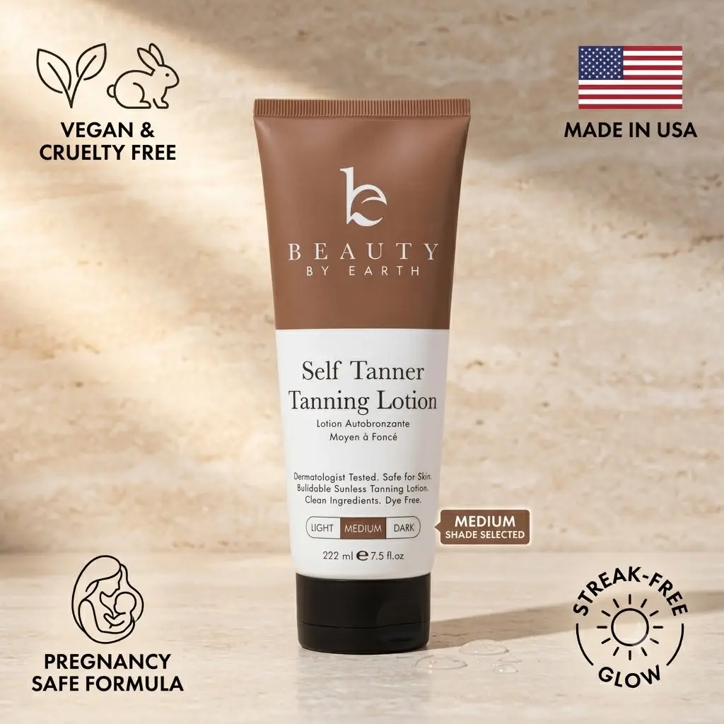 Beauty by Earth Gradual Self Tanner Body Lotion - Natural, Streak-Free, Hydrating Bronzing Sunless Tanning Glow, Made in USA, Vegan, Cruelty-Free, Pregnancy-Safe