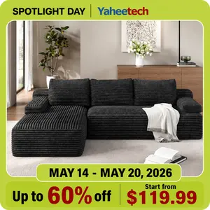 【2 packages】Yaheetech 110" L-Shaped Boneless Memory Foam Sectional Sofa with 2 Packages, Compressed Corduroy Sectional Couches Oversized Deep Seat Removable Pillow Covers Pet-Friendly No Assembly for Living Room Apartment
