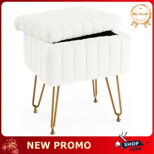 [Deal] Soft Padded Vanity Stool with Hidden Storage, Adjustable Feet, and Cute Footrest for Bedroom and Entryway Seater Furniture Lounge Home