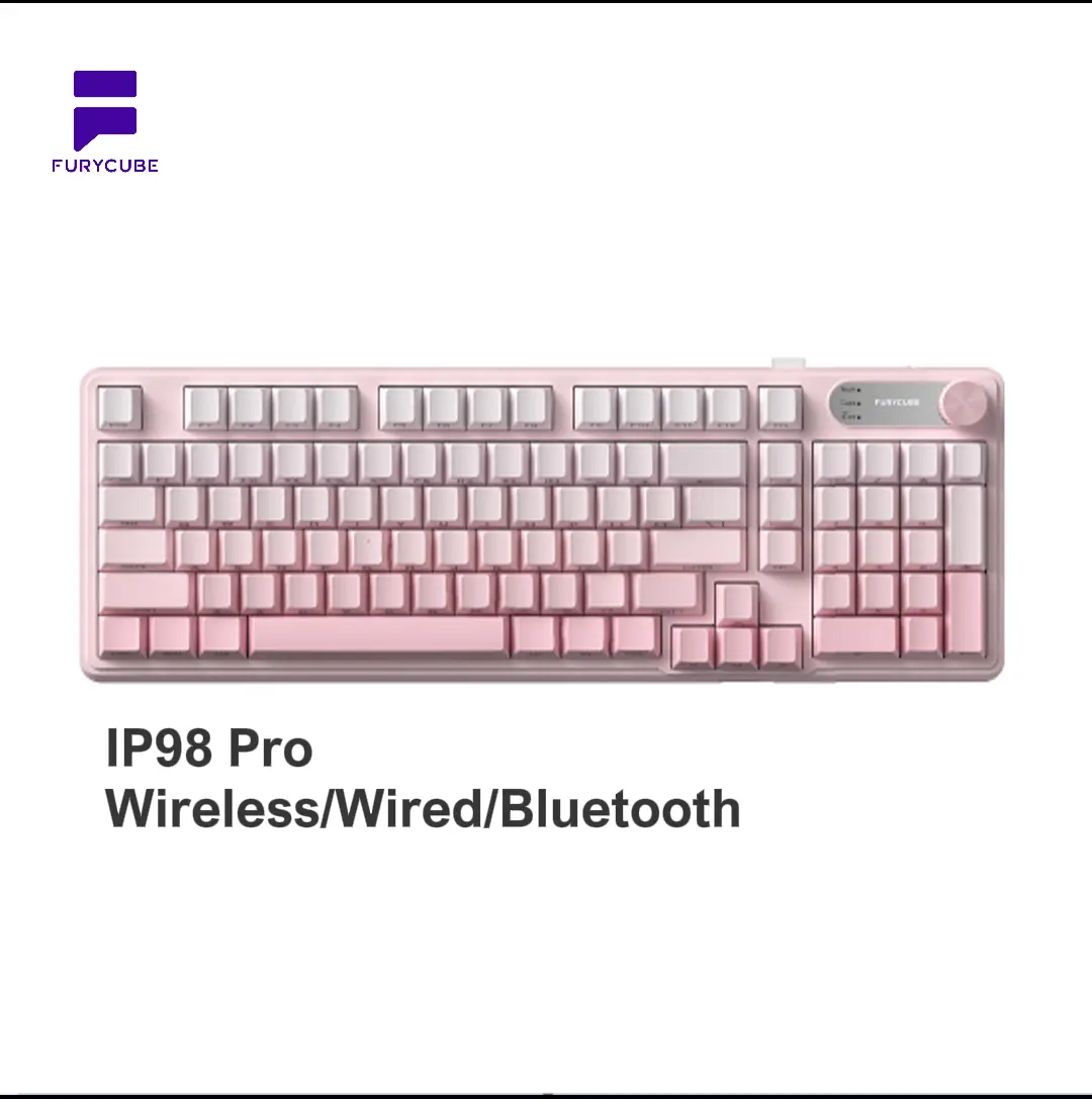 FURYCUBE IP98 Keyboard, 98 keys Keyboard PBT Gradient Side Engraved Tri-Mode Bluetooth/2.4GHz/USB-C Cute Silent Classic Keyboard with Number Pad, Media Knob Custom Mechanical Feel, RGB Gaming/Office Keyboard Computer Accessories, budget gift dealforyou
