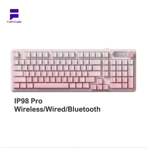 FURYCUBE IP98 98-Keys PBT Gradient Side Engraved Tri-Mode Wireless Gaming Keyboard, Bluetooth/2.4GHz/USB-C Multi-Device, Silent, Number Pad, Media Knob, Custom Mechanical Feel, 12/14 RGB Modes, Office Accessory, Budget Gift Ideas for Gamers