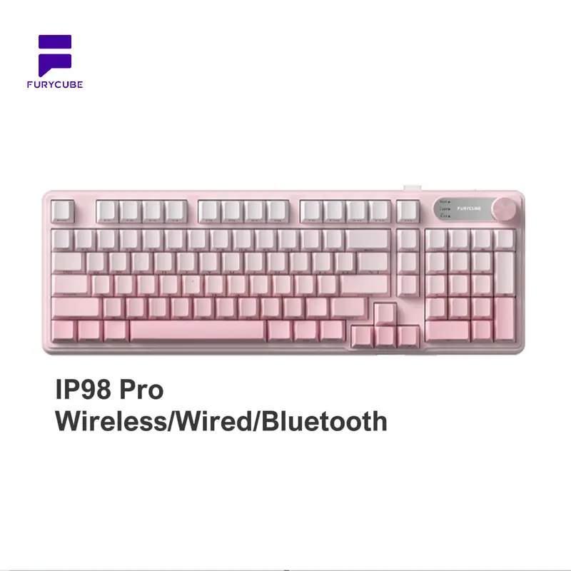 FURYCUBE IP98 98-Keys PBT Gradient Side Engraved Tri-Mode Wireless Gaming Keyboard, Bluetooth/2.4GHz/USB-C Multi-Device, Silent, Number Pad, Media Knob, Custom Mechanical Feel, 12/14 RGB Modes, Office Accessory, Budget Gift Ideas for Gamers
