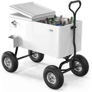 VINGLI 80 Quart Wagon Rolling Cooler Ice Chest, w/Long Handle and 10" Wheels, Portable Beach Patio Party Bar Cold Drink Beverage, Outdoor Park Cart on Wheels