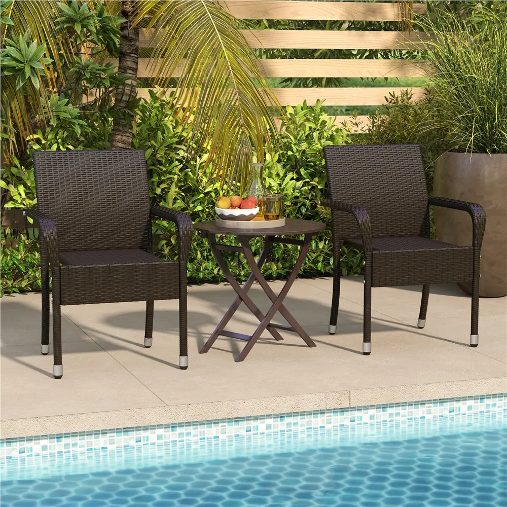 Yaheetech 2-Piece Vintage Durable Rattan Porch Dining Chairs, Stackable Outdoor Patio Furniture Sets with Armrests, Adjustable Footpads for Front Porch