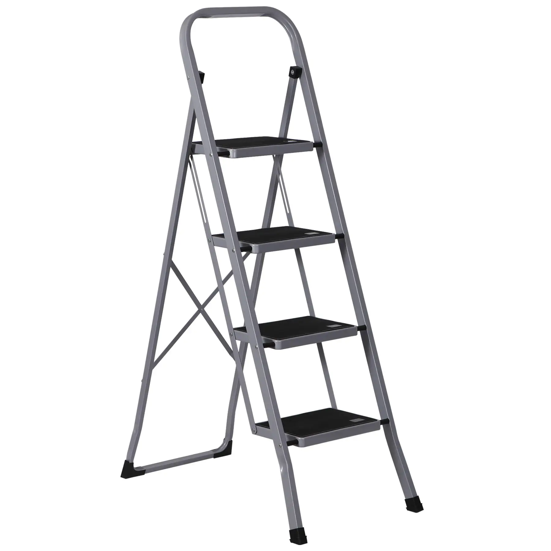 SUPERDEAL 4/3/2-Step Sturdy Portable Steel Ladder, Lightweight Foldable Steel-Frame, 300lbs Load Capacity, Compact Fold Design, Non-Slip Rubber Floor Protection, summerwins, Sturdy Portable Ladder
